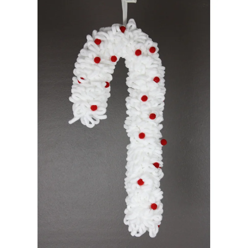 Christmas Cozy Candles 19 in Pom Pom Candy Cane Ornament - White/Red