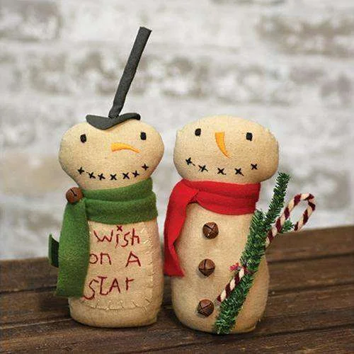 Christmas Fairy Lights 2/Set, Wish on a Star Fabric Snowmen