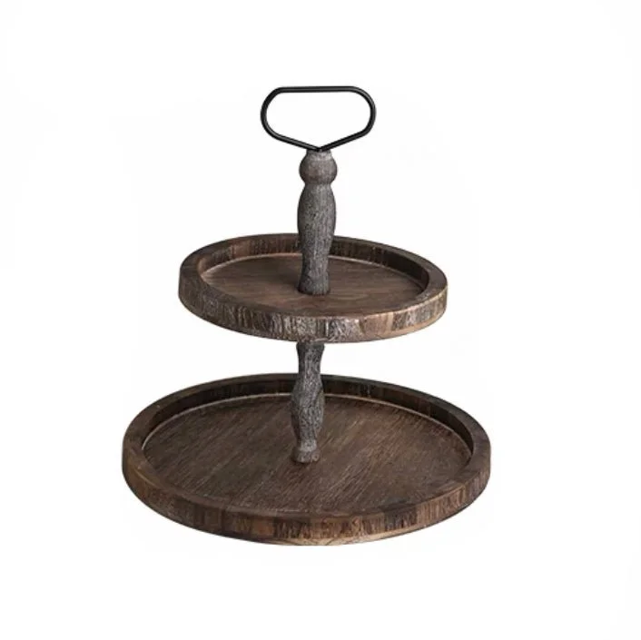 Christmas Garland Designs Farmhouse 2 tier round Wooden tray