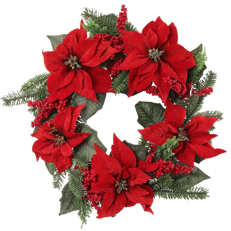 22" Poinsettia Pine Wreath with Berries 2024 Christmas Collection