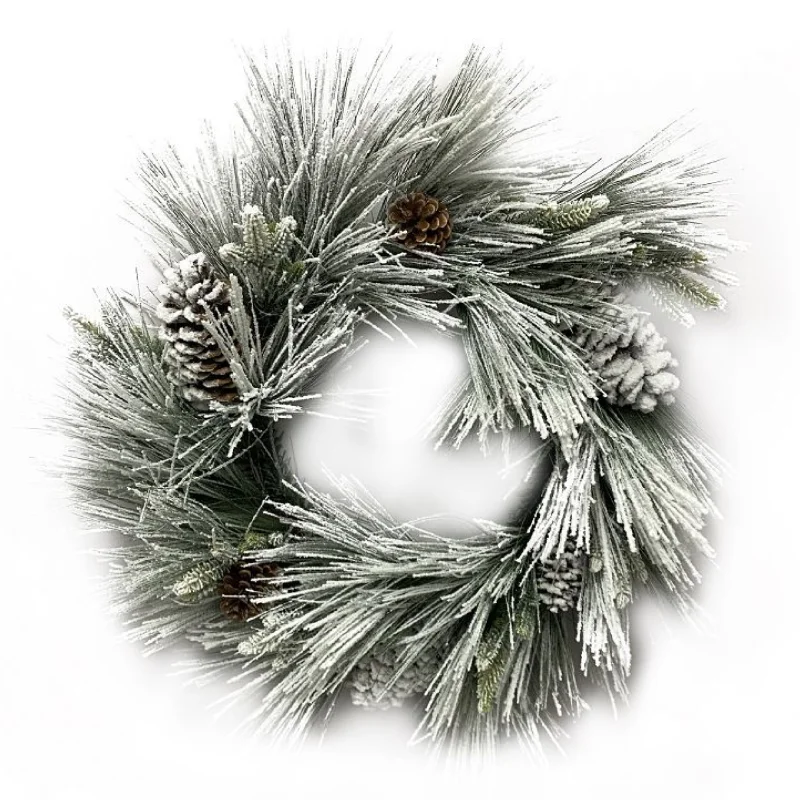 Flocked Long Needle Pine Wreath, 24"