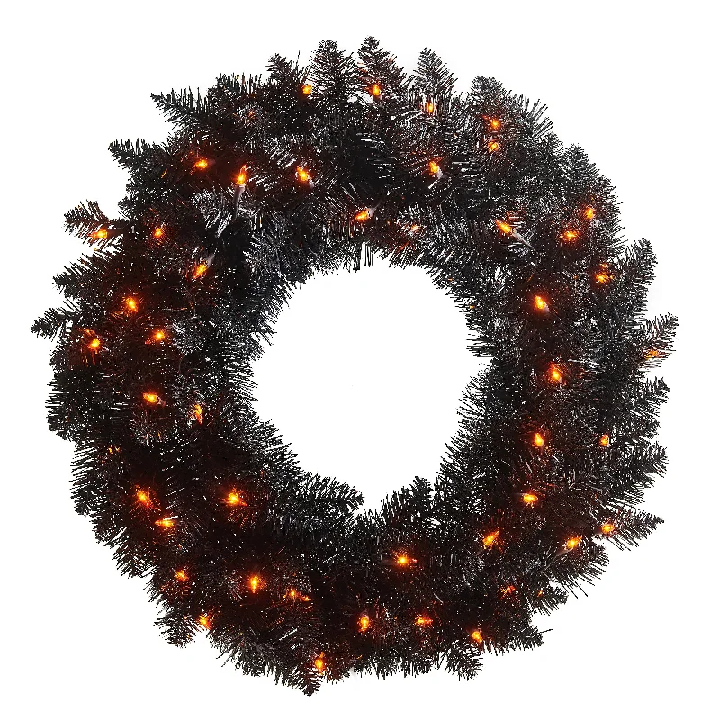 Pre-lit Black Tinsel Wreath