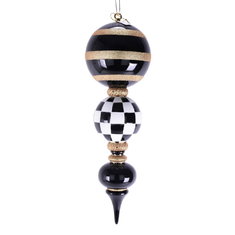 Christmas Star Gazing 25 in Finial Ornament - Black/White/Gold