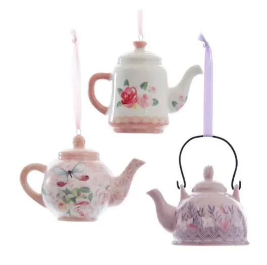 Christmas Homemade Crafts 3.5" Blush Lavender Teapot Ornament Set Of 3