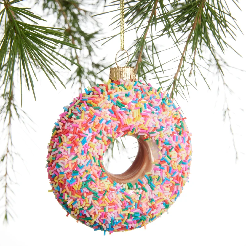 Christmas Cozy Treats 3.5" Pink Donut Glass Ornament Set Of 6