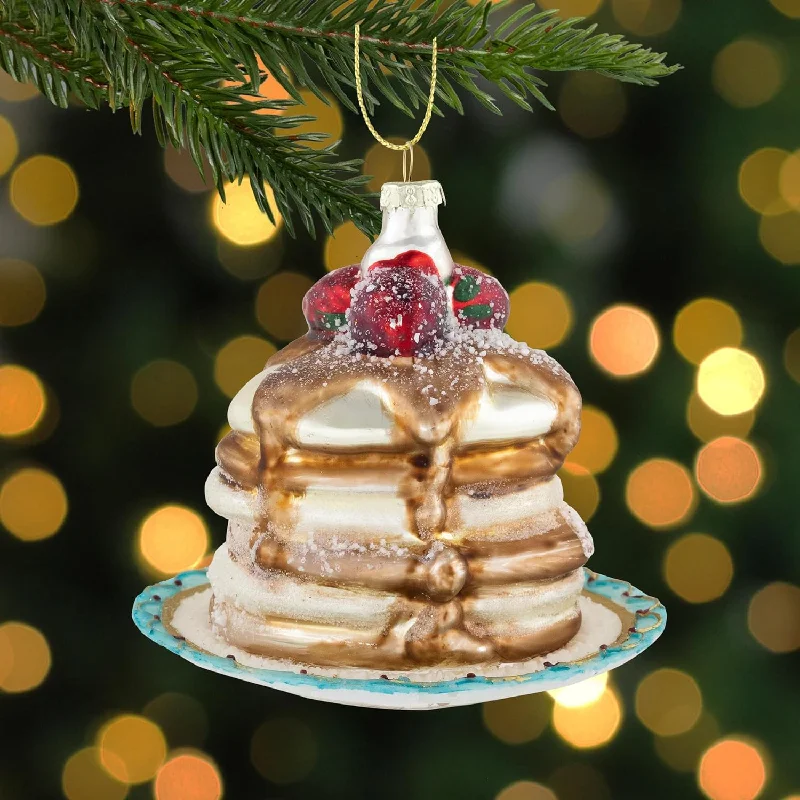 Christmas Red And White 3.5" Strawberry Pancake Glass Ornament Set Of 6