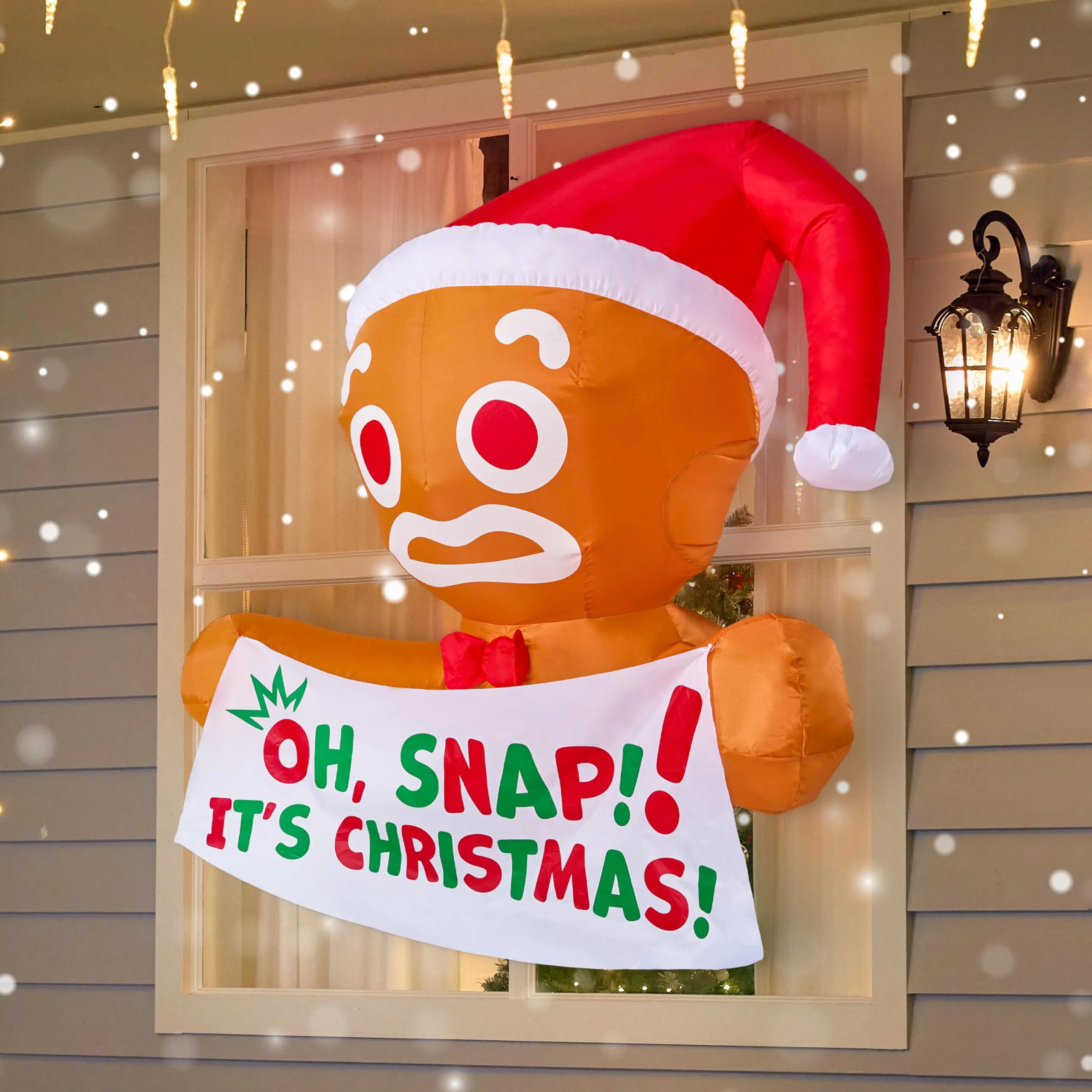 3.5ft Christmas Inflatable Gingerbread Man with Oh Snap Banner Broke Out from Window