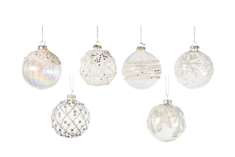 Christmas Nostalgic Moments 3" Glass Crystal Clear With Silver Accents Ornaments Assorted Set Of 12