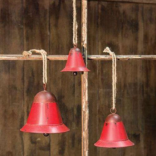 Christmas Gift Boxes 3/Set, Red Rustic Bells