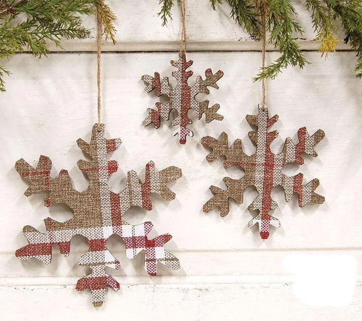 Christmas Winter Forest 3/Set, Red & White Plaid Snowflakes