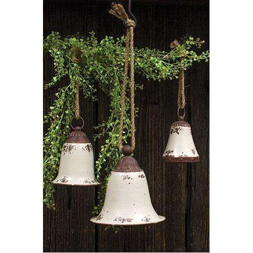 Christmas Green Wreath 3/Set, White Metal Bells