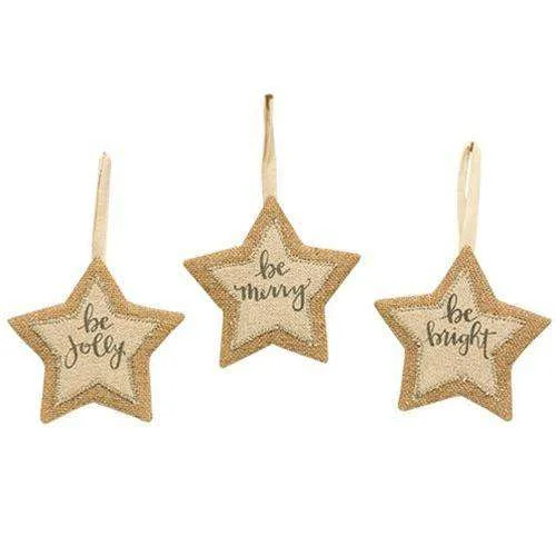 Christmas Glittery Decor 3/Set, Xmas Words Star Ornaments
