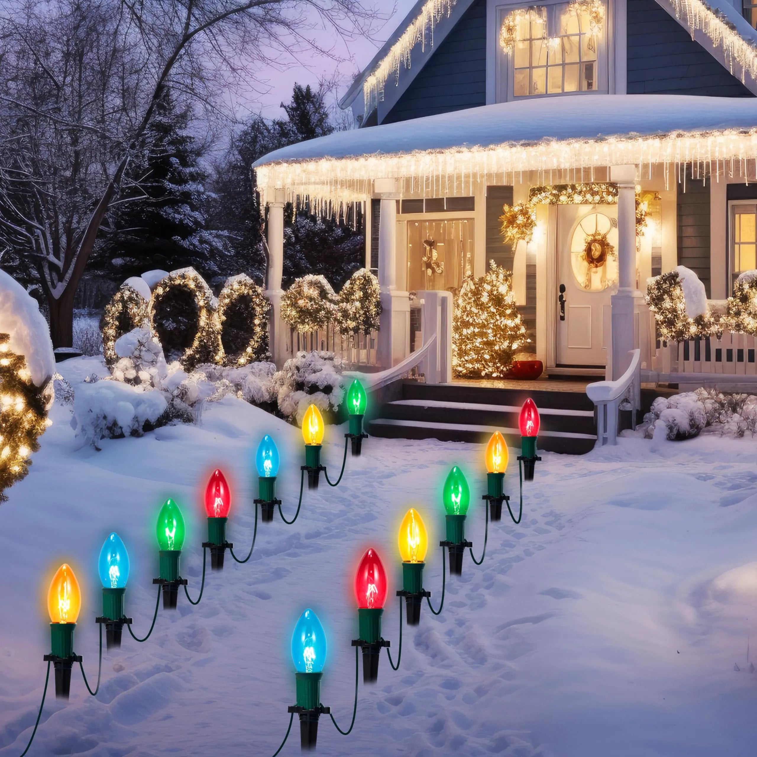 Christmas Gift Wrapping Ideas 30.75ft 24 Packs Christmas Warm White C9 Pathway Marker