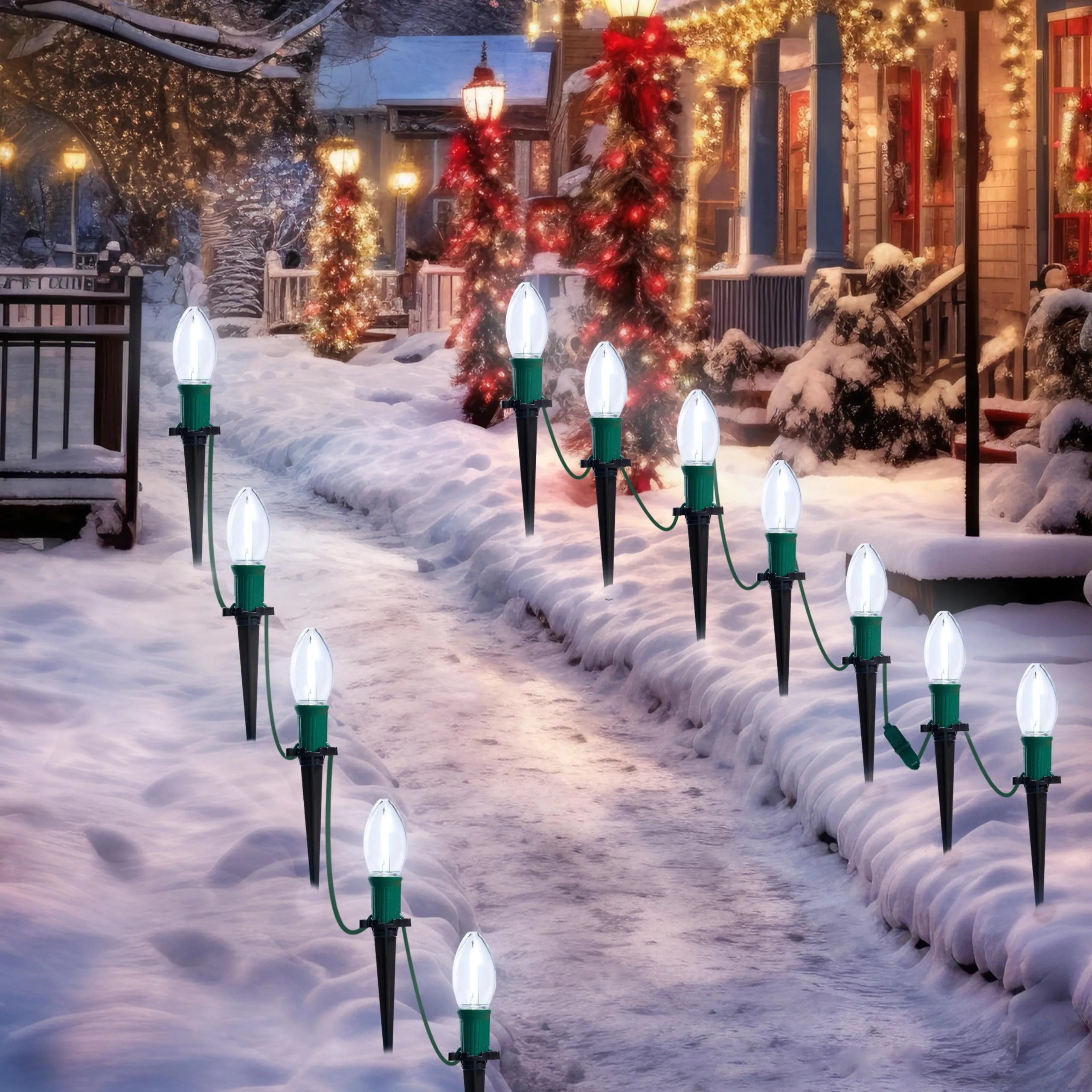Christmas Fireplace Cozy 30.75FT C9 Christmas Pathway Lights, 24 LED Bulbs Stake Lights Christmas Fireplace Cozy 30.75FT C9 Christmas Pathway Lights, 24 LED Bulbs Stake Lights
