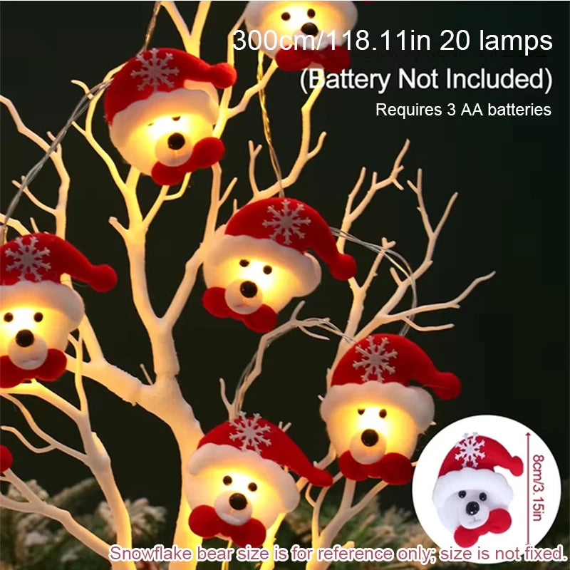 3m 20 Lights Christmas Lights String Santa Claus Snowman LED Christmas Decorative Light Party Decor