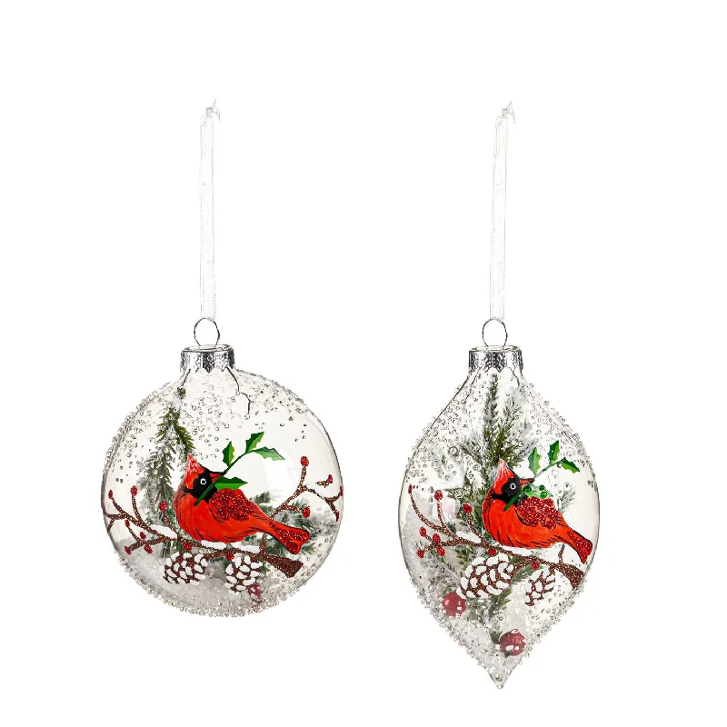 Christmas Cozy Treats Glass Ball with Cardinal and Snow Ornament, 2 Asst,3ot767