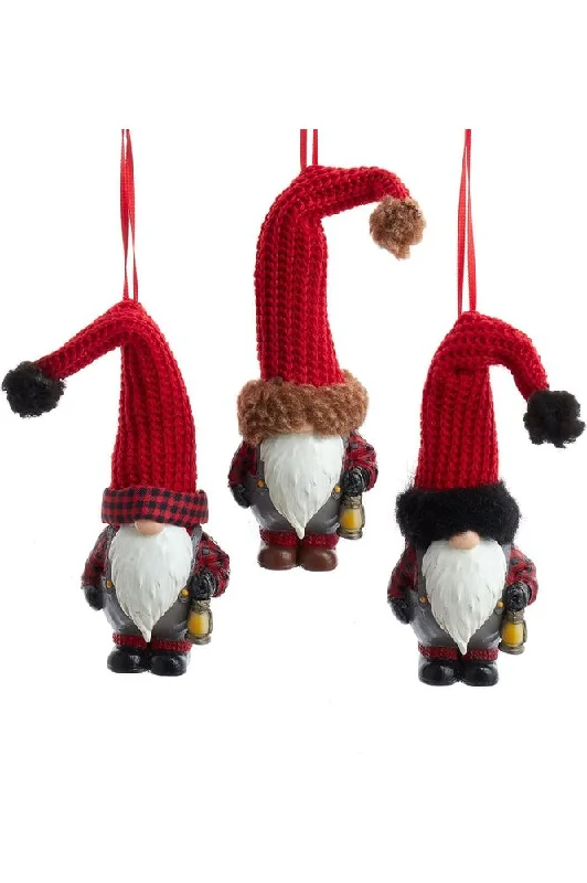 4.3" Gnome With Knit Hat Ornaments