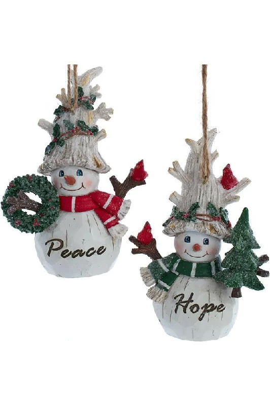 Christmas Village Scene 4.75" Birch Berries Belsnickel Snowman With Cardinal Ornaments