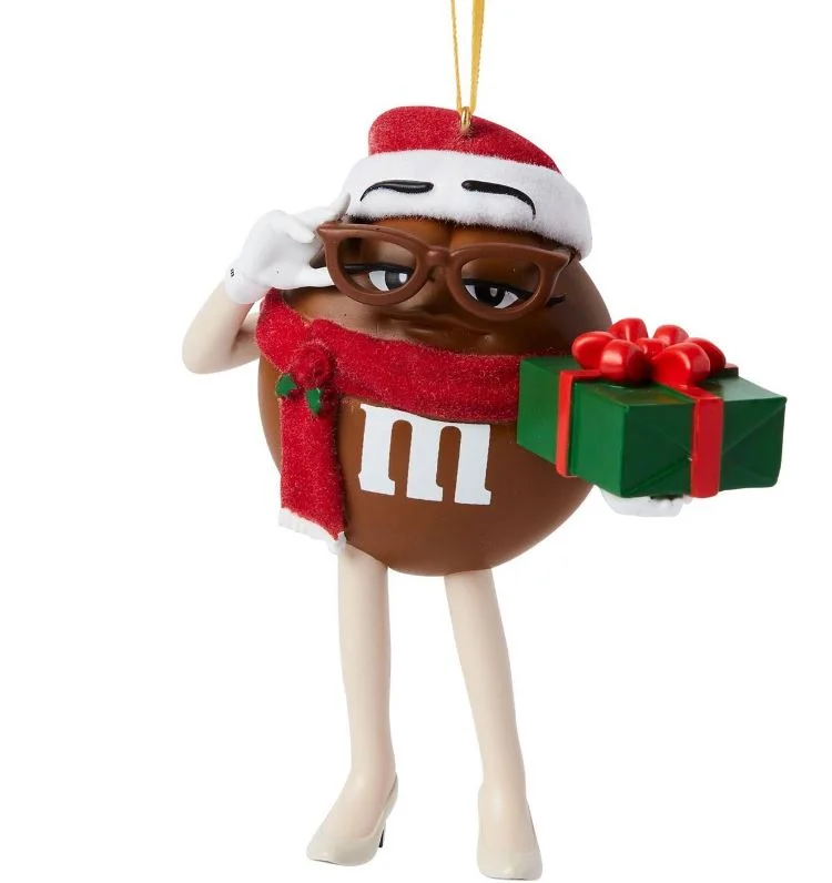 Christmas Jolly Surprises 4" Brown M&M With Green Giftbox Ornament