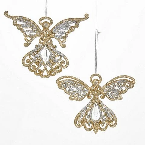 Christmas Snow Covered Streets 4" Champagne Angel Ornament Assorted Set Of 12
