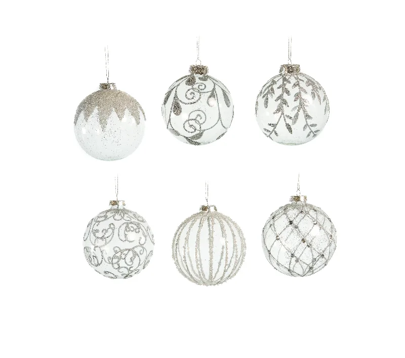 Christmas Holiday Countdown 4" Crystal Silver & Glitter Ornament Assorted Set Of 12