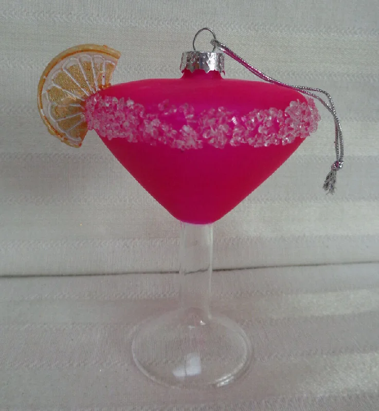 Christmas Beautiful Wreath 4" Hot Pink Martini Glass Ornament Set Of 6