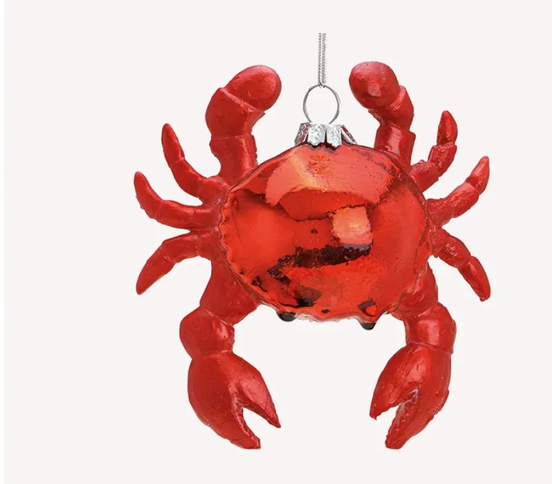 Christmas Gifting Joy 4" Red Crab Glass Ornament Set Of 6