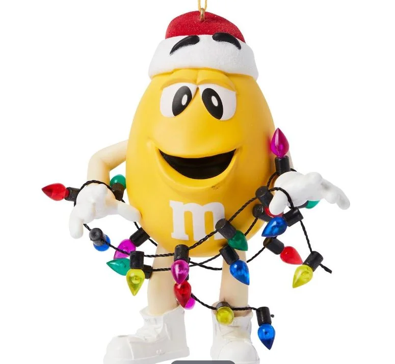 Christmas Holiday Traditions 4" Yellow M&M With Lights Ornament