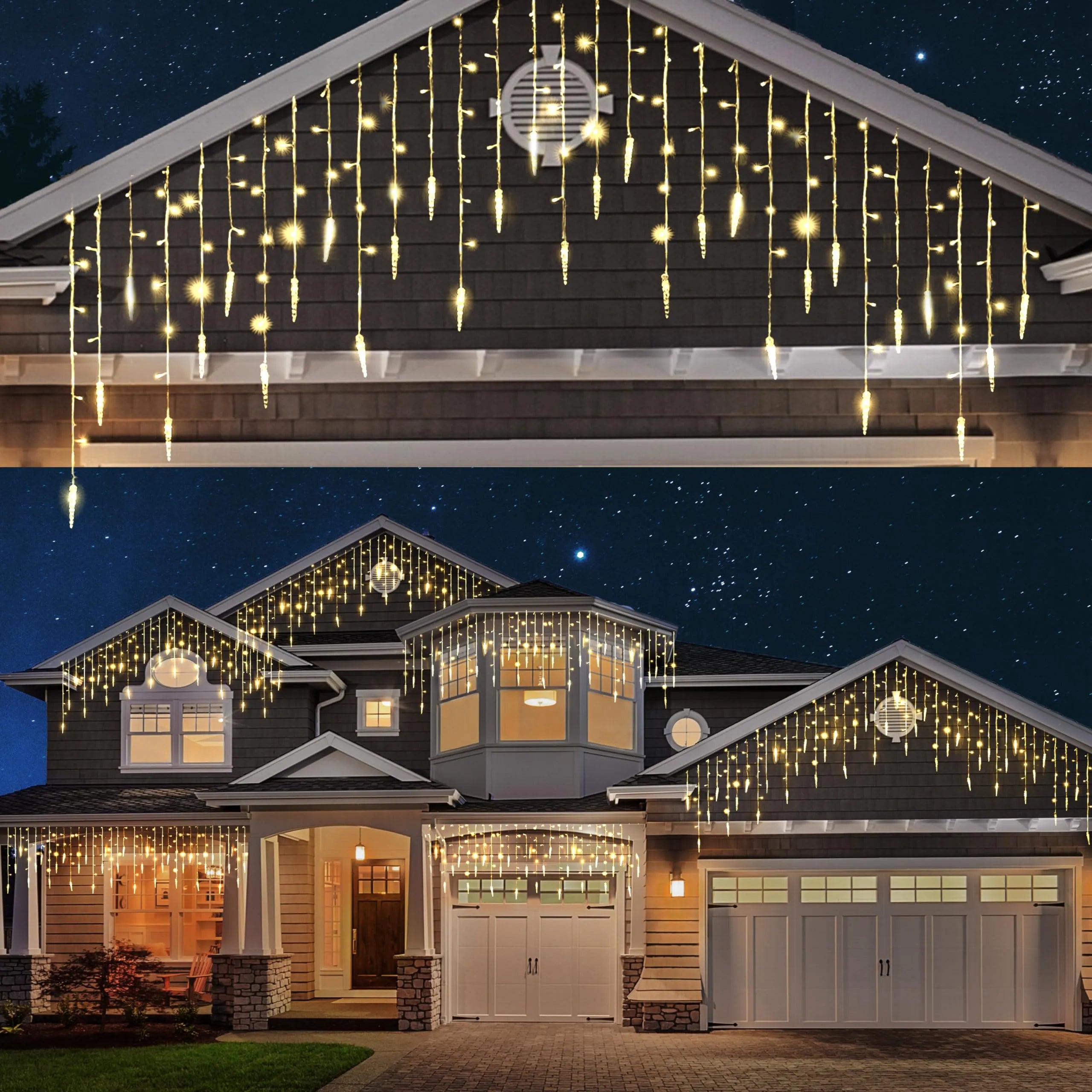 Christmas Jolly Surprises 416 LED Warm White Christmas Icicle Lights 78 Meteor Drops Christmas Jolly Surprises 416 LED Warm White Christmas Icicle Lights 78 Meteor Drops