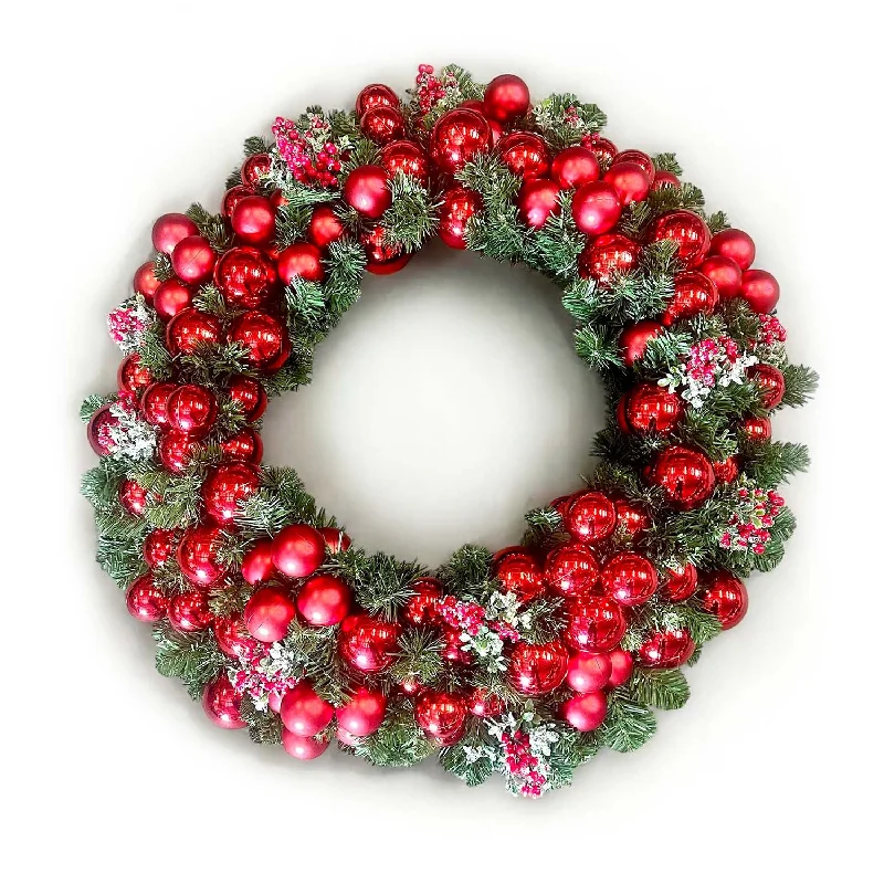 Red Ball & Ice Berry Silk Wreath - 36''