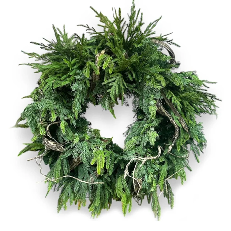 Evergreen Willow Silk Wreath - 36" Wide