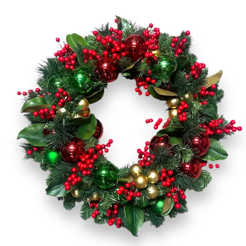 Green Gold Red Berry Ball Silk Wreath - 24''