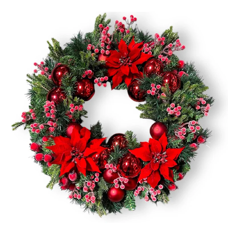 Red Poinsettia Berry Silk Wreath - 24''