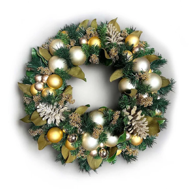 Golden Pinecone Eucalyptus Silk Wreath - 24'' Wide