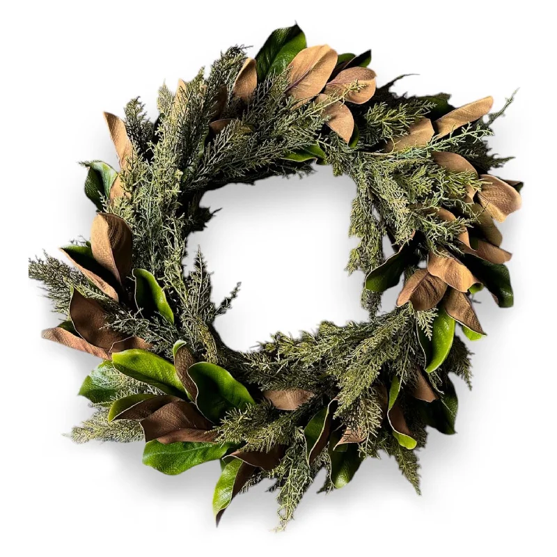 Deluxe Cedar & Magnolia Silk Wreath - 28''