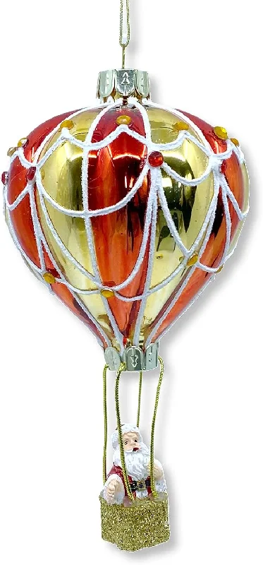 Christmas Joyful Vibes 5.5" Santa In Hot Air Ballon Glass Ornaments Set Of 6