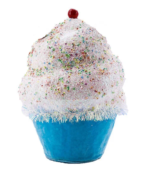 Christmas Mistletoe Magic 4" Blue Cupcake With Sprinkles Set Of 4