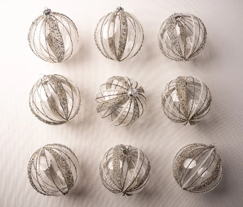 5" Celline Clear & Pearled Ball Ornament Set of 9