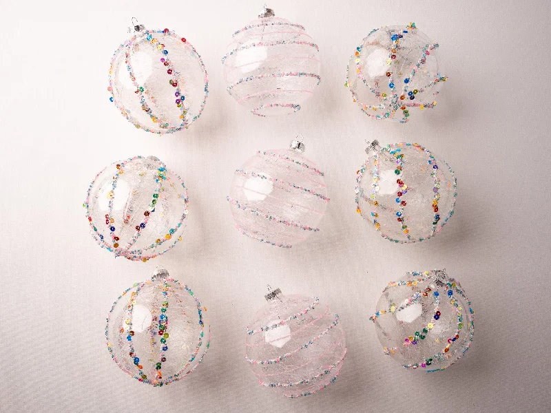 5" Clear Glass Spun Ornament Set Of 9