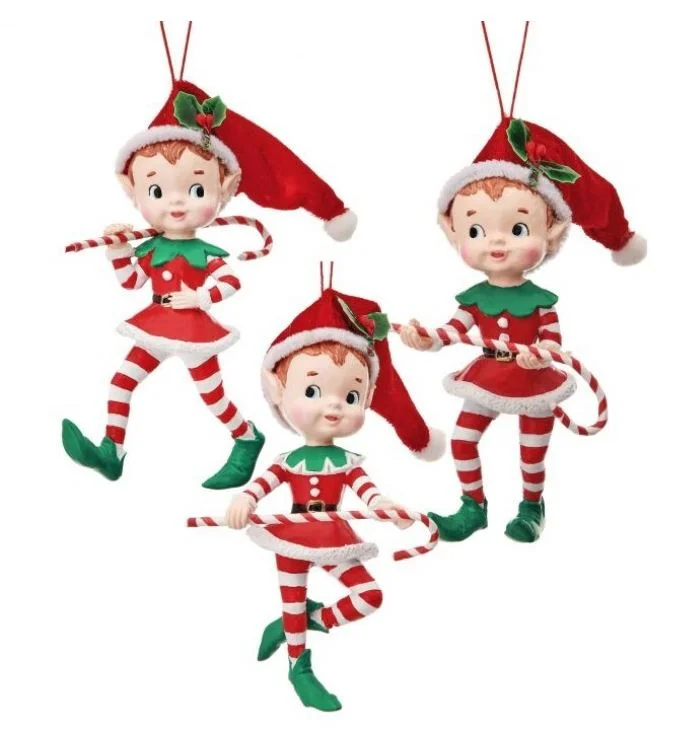 Christmas Ice Decorations 5" Dancing Candy Elf Ornaments Set Of 3