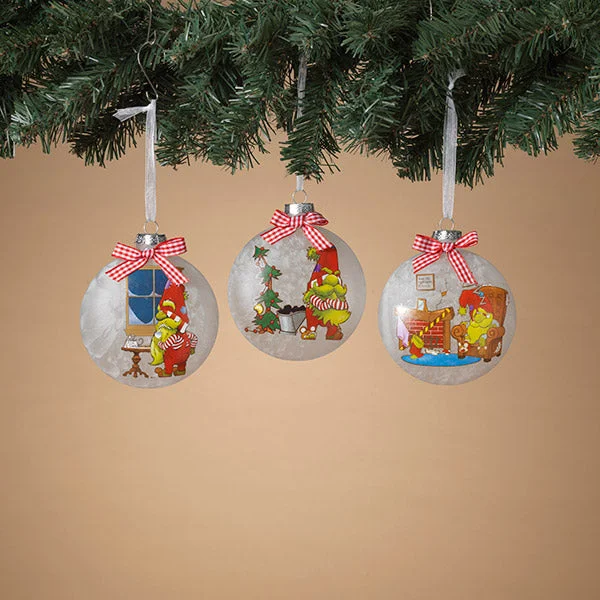 Christmas Snow Covered Roof 5" Frosted Gnome Assorted Ornament Set Of 6
