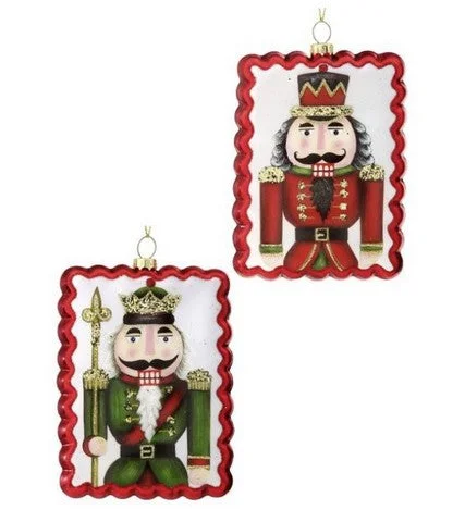 Christmas Wooden Decor 5" Glass Nutcracker Ornament Assorted Set Of 2