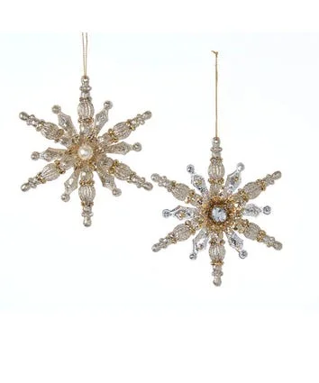 Christmas Snowman Building 5" Gold & Silver Snowflake Ornament Set Of 12