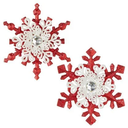 Christmas Jolly Decorations 5" Red & White Snowflakes Assorted Set Of 12
