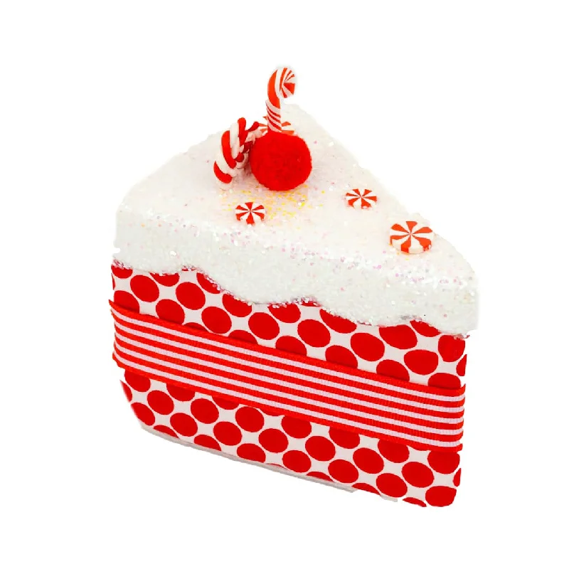 Christmas Snow Covered Streets 5" Red & White Peppermint Cake Slice Ornament Set of 6