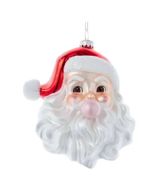 Christmas Ornament Collection 5" Santa Head With Bubble Gum Ornament Set Of 6