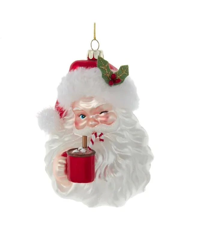 Christmas Home Decorations 5" Santa With Hot Cocoa Glass Ornament Set Of 6