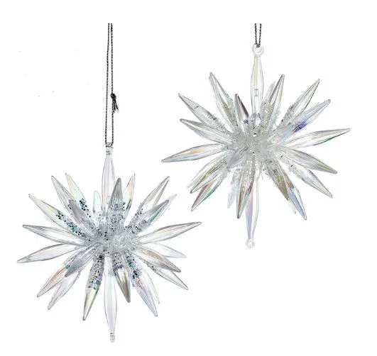 Christmas Holiday Candlelight 5" Starburst Ornament Set Of 6