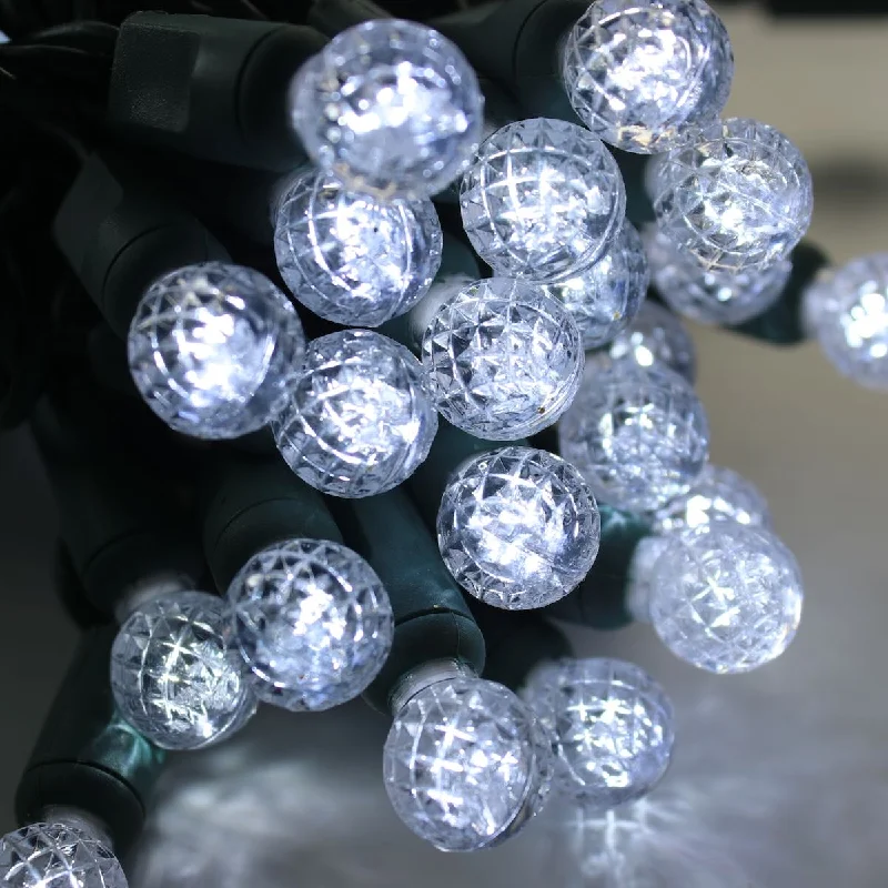 Christmas Cozy Comfort 50-light  G12 Pure White LED Christmas Lights, 4" Spacing Green Wire