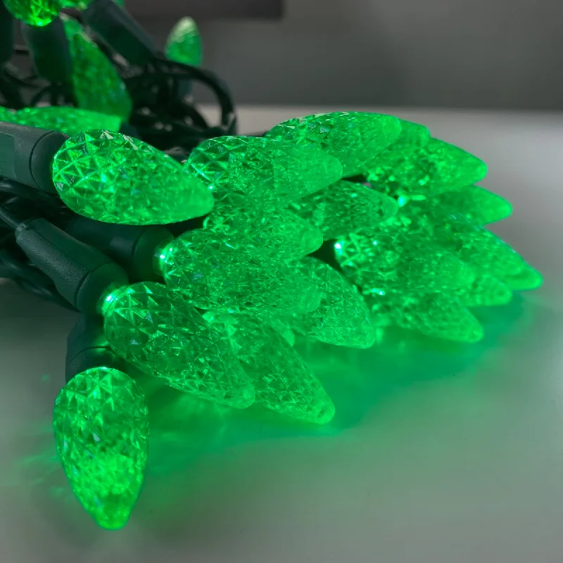 Christmas Baking Fun 50-light  C6 Green LED Christmas Lights, 4" Spacing Green Wire